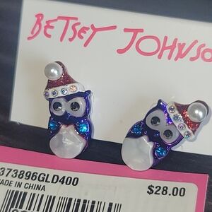 Betsey Johnson Blue and Silver Owl Earrings